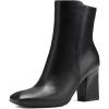 imagemysoft Womens Ankle Boots Square Toe Side Zipper GoGo Boots Chunky Block Heel Mid Calf Low Heeled Short BootiesBlack Pu