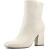 imagemysoft Womens Ankle Boots Square Toe Side Zipper GoGo Boots Chunky Block Heel Mid Calf Low Heeled Short BootiesCream Pu