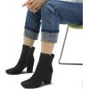 imagemysoft Womens Ankle Boots Square Toe Side Zipper GoGo Boots Chunky Block Heel Mid Calf Low Heeled Short BootiesBlack