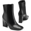 imagemysoft Womens Ankle Boots Square Toe Side Zipper GoGo Boots Chunky Block Heel Mid Calf Low Heeled Short BootiesBlack Pu
