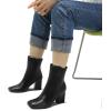 imagemysoft Womens Ankle Boots Square Toe Side Zipper GoGo Boots Chunky Block Heel Mid Calf Low Heeled Short BootiesBlack Pu
