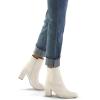 imagemysoft Womens Ankle Boots Square Toe Side Zipper GoGo Boots Chunky Block Heel Mid Calf Low Heeled Short BootiesCream Pu