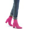 imagemysoft Womens Ankle Boots Square Toe Side Zipper GoGo Boots Chunky Block Heel Mid Calf Low Heeled Short BootiesHot Pink