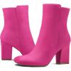 imagemysoft Womens Ankle Boots Square Toe Side Zipper GoGo Boots Chunky Block Heel Mid Calf Low Heeled Short BootiesHot Pink