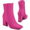 imagemysoft Womens Ankle Boots Square Toe Side Zipper GoGo Boots Chunky Block Heel Mid Calf Low Heeled Short BootiesHot Pink