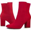 imagemysoft Womens Ankle Boots Square Toe Side Zipper GoGo Boots Chunky Block Heel Mid Calf Low Heeled Short BootiesRed