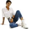 imagemysoft Womens Ankle Boots Square Toe Side Zipper GoGo Boots Chunky Block Heel Mid Calf Low Heeled Short BootiesWhite Pu