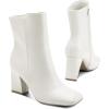 imagemysoft Womens Ankle Boots Square Toe Side Zipper GoGo Boots Chunky Block Heel Mid Calf Low Heeled Short BootiesWhite Pu