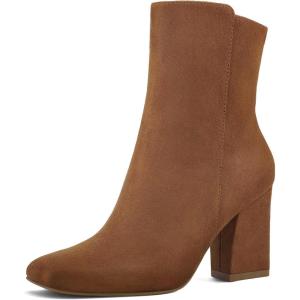 imagemysoft Womens Ankle Boots Square Toe Side Zipper GoGo Boots Chunky Block Heel Mid Calf Low Heeled Short BootiesBrown