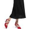 imagemysoft Womens Pumps Pointed Toe Stiletto Ankle Strap Closed Toe Low Heel Wedding Party Dress Shoes Red Suede