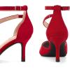 imagemysoft Womens Pumps Pointed Toe Stiletto Ankle Strap Closed Toe Low Heel Wedding Party Dress Shoes Red Suede
