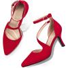 imagemysoft Womens Pumps Pointed Toe Stiletto Ankle Strap Closed Toe Low Heel Wedding Party Dress Shoes Red Suede