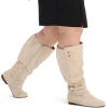 imagemysoft Womens Wide Calf Knee High Boots Flat Tall Boots with Side ZippersBeige Extra Wide Calf