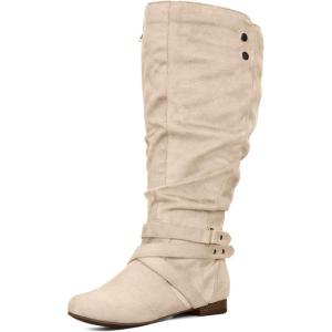 imagemysoft Womens Wide Calf Knee High Boots Flat Tall Boots with Side ZippersBeige Extra Wide Calf