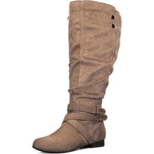 imagemysoft Womens Wide Calf Knee High Boots Flat Tall Boots with Side ZippersBrown Wide Calf