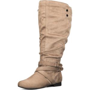 imagemysoft Womens Wide Calf Knee High Boots Flat Tall Boots with Side ZippersTaupe Extra Wide Calf