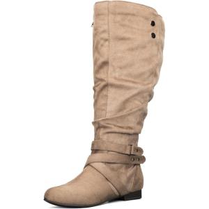 imagemysoft Womens Wide Calf Knee High Boots Flat Tall Boots with Side ZippersTaupe Wide Calf