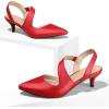 imagemysoft Womens Dress Shoes Low Heels 2 inch Kitten Pumps Slingback Wedding Party MediumWide Width ShoesRed