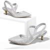 imagemysoft Womens Dress Shoes Low Heels 2 inch Kitten Pumps Slingback Wedding Party MediumWide Width ShoesSilver