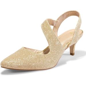 imagemysoft Womens Dress Shoes Low Heels 2 inch Kitten Pumps Slingback Wedding Party MediumWide Width ShoesGold