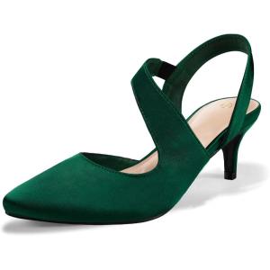 imagemysoft Womens Dress Shoes Low Heels 2 inch Kitten Pumps Slingback Wedding Party MediumWide Width ShoesGreen