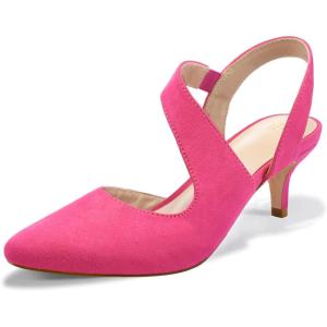 imagemysoft Womens Dress Shoes Low Heels 2 inch Kitten Pumps Slingback Wedding Party MediumWide Width ShoesHot Pink