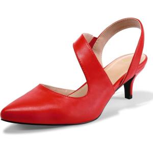 imagemysoft Womens Dress Shoes Low Heels 2 inch Kitten Pumps Slingback Wedding Party MediumWide Width ShoesRed