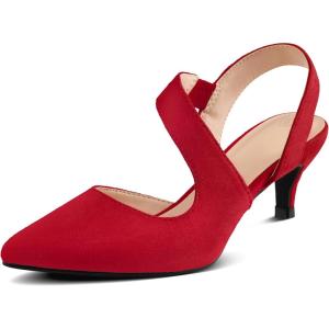 imagemysoft Womens Dress Shoes Low Heels 2 inch Kitten Pumps Slingback Wedding Party MediumWide Width ShoesRed Suede