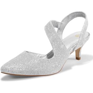 imagemysoft Womens Dress Shoes Low Heels 2 inch Kitten Pumps Slingback Wedding Party MediumWide Width ShoesSilver