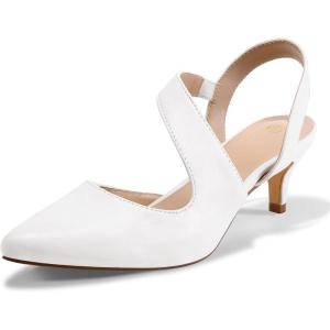 imagemysoft Womens Dress Shoes Low Heels 2 inch Kitten Pumps Slingback Wedding Party MediumWide Width ShoesWhite