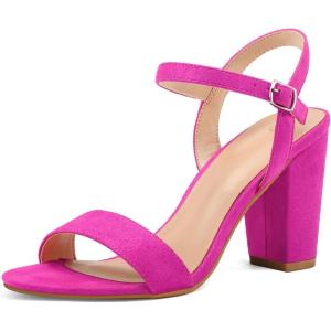 imagemysoft Womens Chunky Block Heels 35IN Open Toe Ankle Strap High Heeled Sandals Wedding Party Dress Pump ShoesHot Pink
