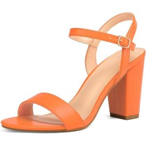 imagemysoft Womens Chunky Block Heels 35IN Open Toe Ankle Strap High Heeled Sandals Wedding Party Dress Pump ShoesOrange
