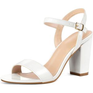 imagemysoft Womens Chunky Block Heels 35IN Open Toe Ankle Strap High Heeled Sandals Wedding Party Dress Pump ShoesWhite Patent