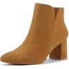 imagemysoft Womens Ankle Boots Chunky Block Low Heel Comfortable Pointed Toe Side V Cutout Dressy Office Booties with ZipperLight Brown