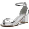 imagemysoft Womens Chunky Low Heels Open Toe Block Heeled Dress Ankle Strap Pump Wedding SandalsSilver Pu