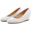 imagemysoft Womens Wedge Pumps Closed Toe Low Heel Dress Shoes White