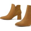 imagemysoft Womens Ankle Boots Chunky Block Low Heel Comfortable Pointed Toe Side V Cutout Dressy Office Booties with ZipperLight Brown