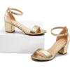 imagemysoft Womens Chunky Low Heels Open Toe Block Heeled Dress Ankle Strap Pump Wedding SandalsGold Pu