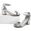 imagemysoft Womens Chunky Low Heels Open Toe Block Heeled Dress Ankle Strap Pump Wedding SandalsSilver Pu