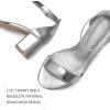 imagemysoft Womens Chunky Low Heels Open Toe Block Heeled Dress Ankle Strap Pump Wedding SandalsSilver Pu