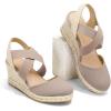 imagemysoft Womens Closed Toe Crisscross Elastic Ankle Strap Platform Espadrille Wedge SandalsTaupe