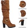 imagemysoft Womens Knee High Boots Fashion Chunky Block Heel Warm Winter Boots with Side ZippersCamel Suede