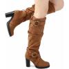 imagemysoft Womens Knee High Boots Fashion Chunky Block Heel Warm Winter Boots with Side ZippersCamel Suede