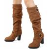 imagemysoft Womens Knee High Boots Fashion Chunky Block Heel Warm Winter Boots with Side ZippersCamel Suede