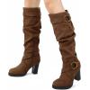 imagemysoft Womens Knee High Boots Fashion Chunky Block Heel Warm Winter Boots with Side ZippersCoffee Suede