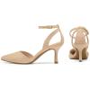 imagemysoft Womens Pumps Shoes Pointed Toe Kitten Low Heels Stiletto Ankle Strap Closed Toe Wedding Party Dress SandalsNude Pu