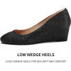 imagemysoft Womens Wedge Pumps Closed Toe Low Heel Dress Shoes Black Glitter