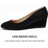 imagemysoft Womens Wedge Pumps Closed Toe Low Heel Dress Shoes Black Nubuck
