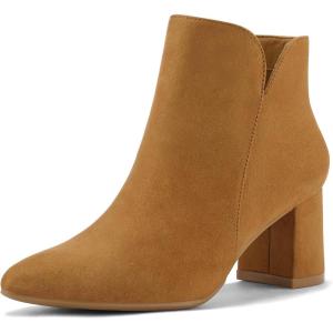 imagemysoft Womens Ankle Boots Chunky Block Low Heel Comfortable Pointed Toe Side V Cutout Dressy Office Booties with ZipperLight Brown