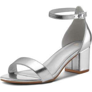 imagemysoft Womens Chunky Low Heels Open Toe Block Heeled Dress Ankle Strap Pump Wedding SandalsSilver Pu